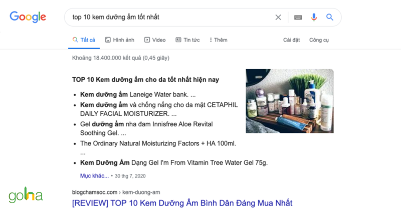 Featured Snippet dạng danh sách liệt kê cũng là một dạng snippet phổ biến hiện nay