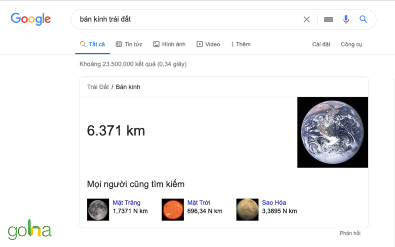 Google sẽ cung cấp thông tin khi bạn tìm kiếm câu hỏi dạng sự thật hiển nhiên